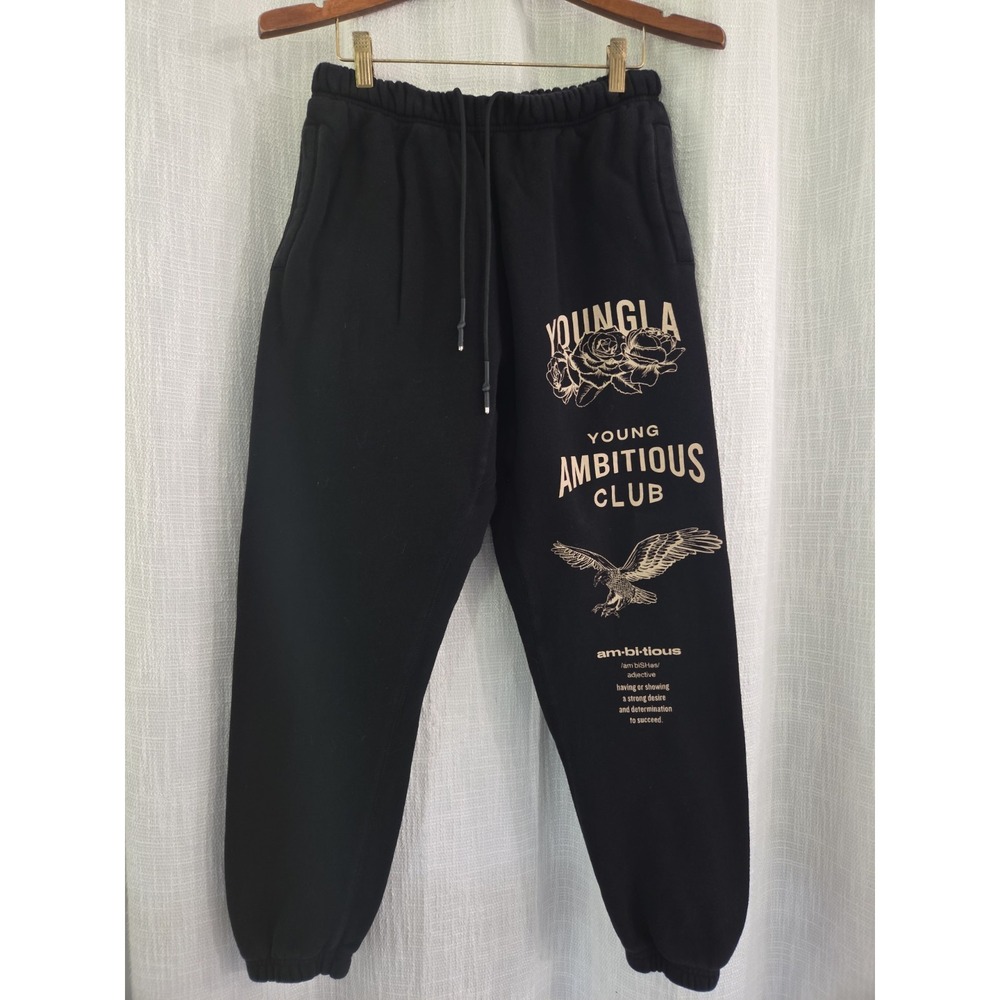 YoungLA Fleece Sweatpants Ambitious Club Joggers Black Drawstring Sz M